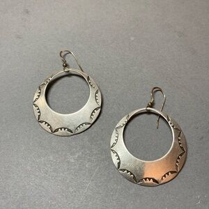 Vintage large hoop circle sterling silver Native American earrings